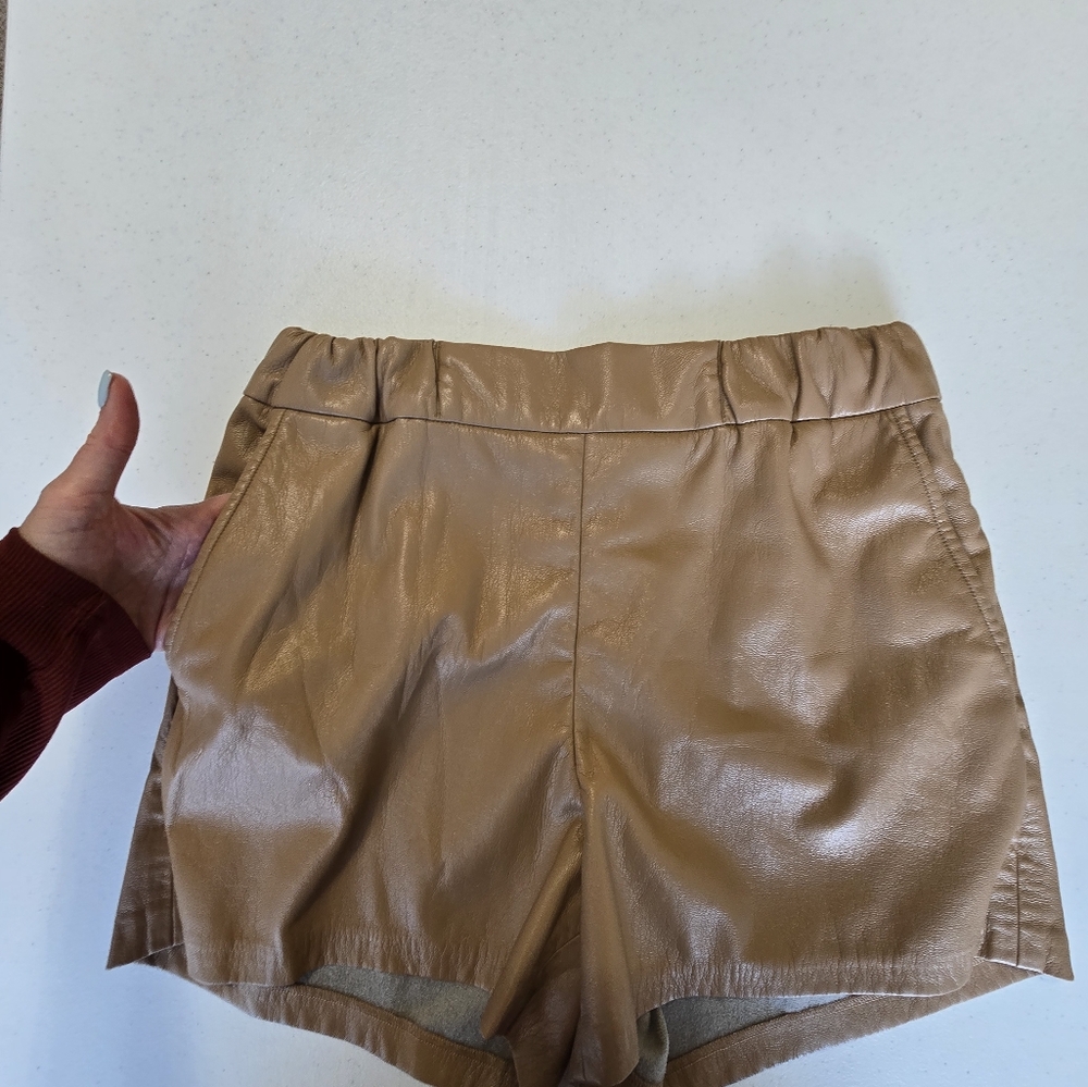 Anine Bing High Waist Shorts in Tan - Picture 8 of 11